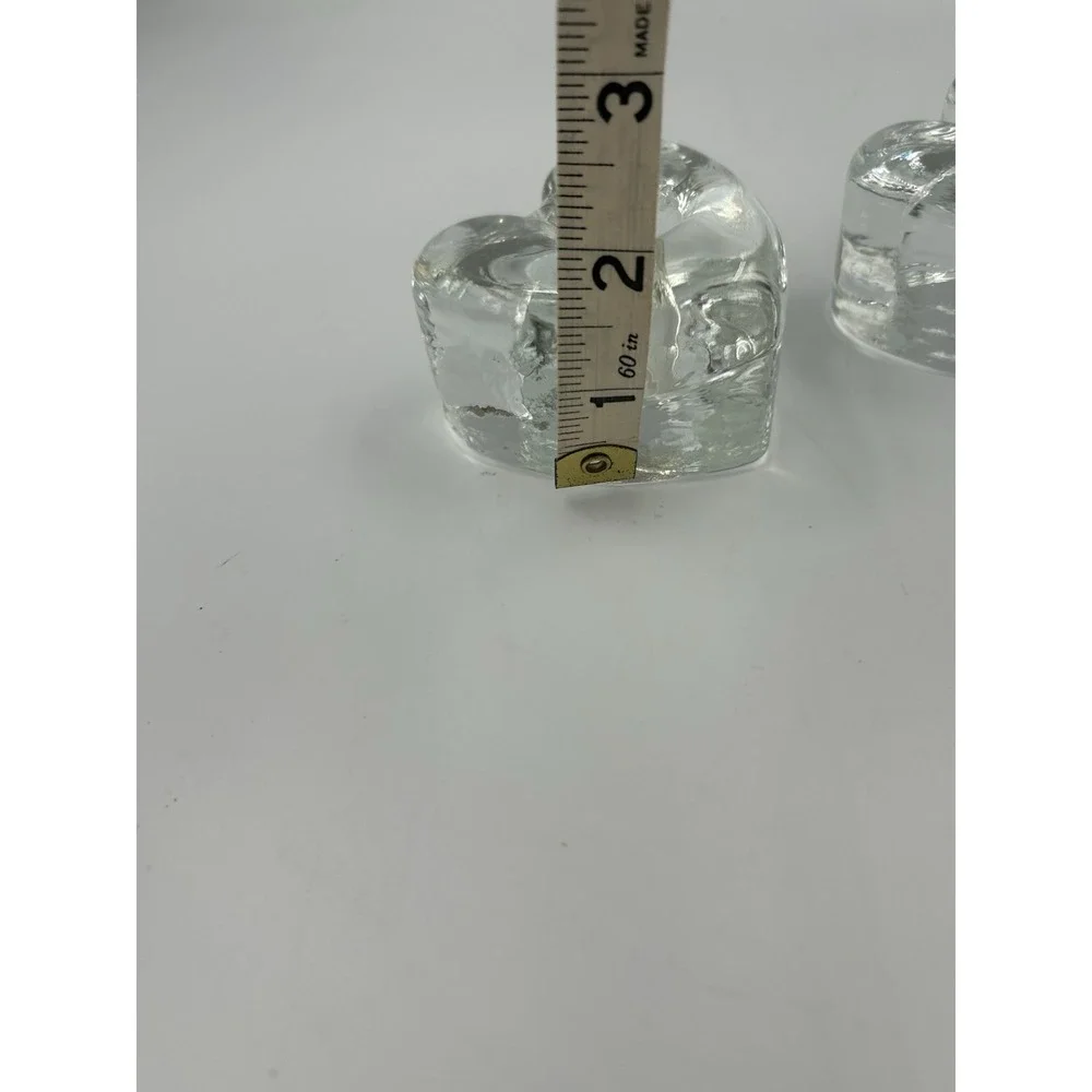 VTG, heavy, clear glass heart candle holders Set Of Two